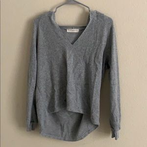 Grey High-Low V-Neck Sweater
